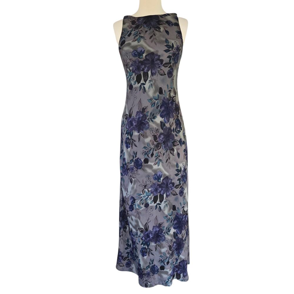 Vintage 90's Grunge Whimsy Dark Floral High Neck Maxi Dress Size Medium - Picture 1 of 5